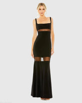 Black Sheer Mesh Panel Detail Column Gown - FINAL SALE