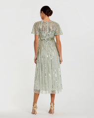 Green Embellished Short Sleeve Empire Waist Dress