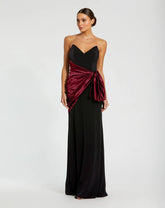 Black Two Tone Draped Strapless Trumpet Gown