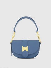 Blue Grain Leather Saddle Bag With Gold Hardware