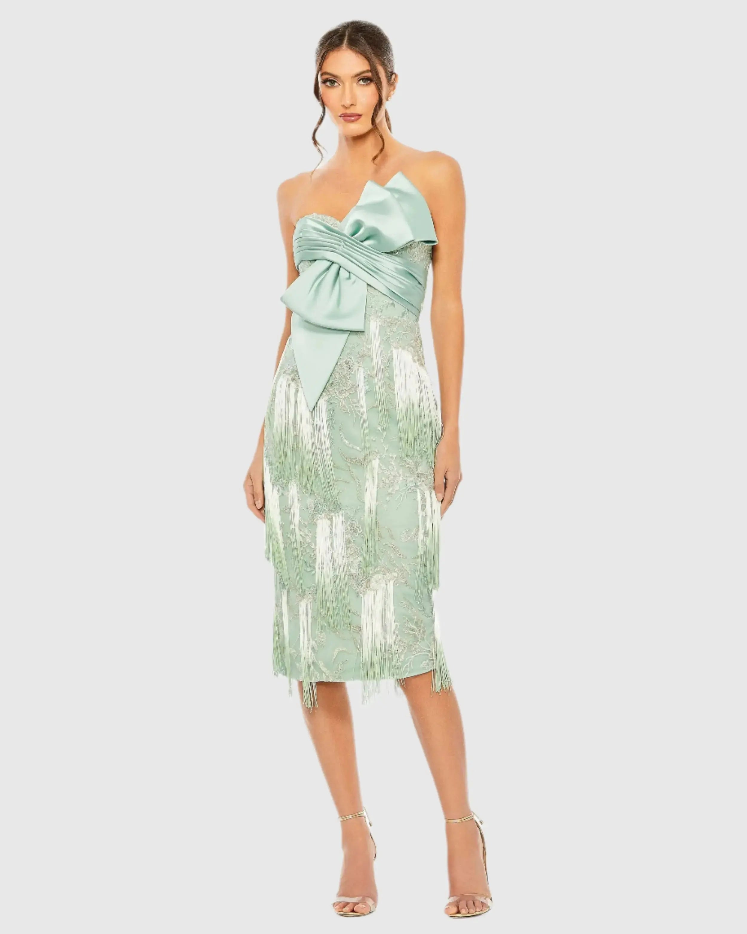 Bow Front Ombre Fringe Detailed Dress