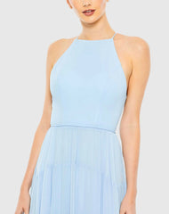Blue Ruffle Tiered A Line Gown