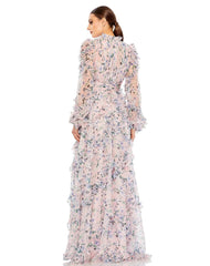 Light Pink Ruffle Tiered Puff Sleeve A Line Dress