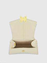 White Medium Angular Leather Handbag With Gold Hardware